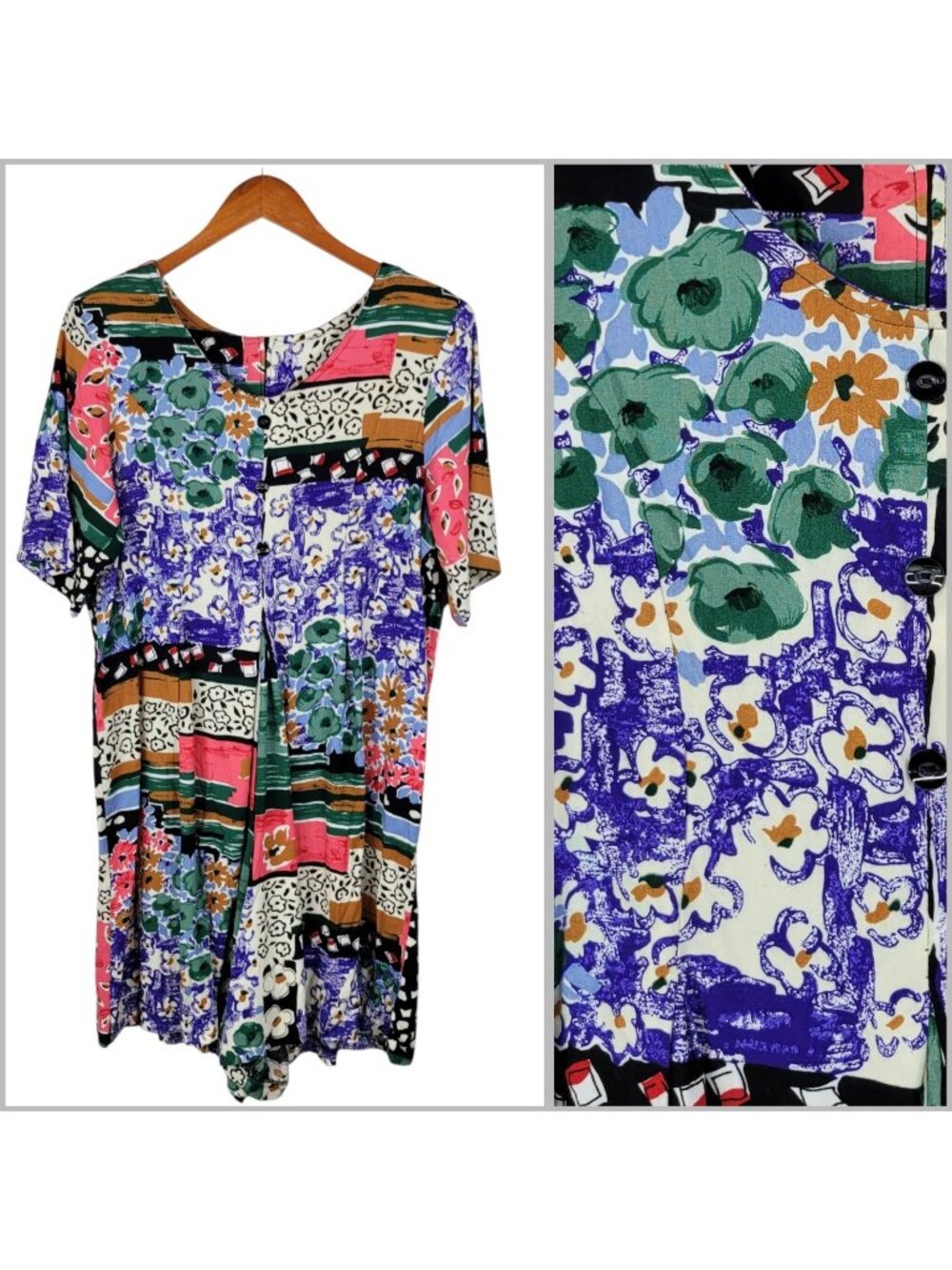 Romper Plus Size 18/20 2X Shorts dress Floral Geometric Bright Art Vintage 90s